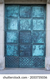 Closed Old Vintage Heavy Blue Metal Door 