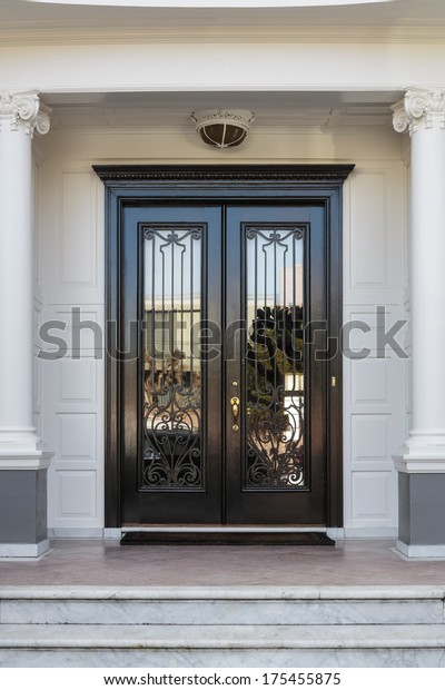 Closed Ornate Wood Door Upscale Home Stock Photo Edit Now 175455875