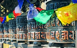 Closed Up The Prayer Wheel At Temple In Kathmandu, Nepal