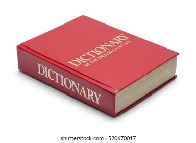 Closed Red English Dictionary Isolated on White Background.
