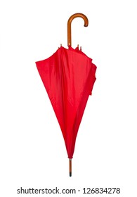 Closed Red Umbrella Isolated On White Background