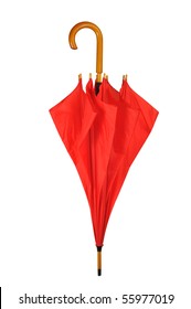 Closed Red Umbrella Isolated On White Background