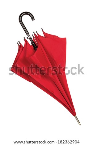 Closed red umbrella isolated over white