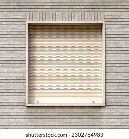 closed roller shutter with graphics on beige brick wall texture in urban setting. texture, graphics, geometric - Powered by Shutterstock