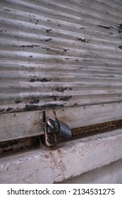 Closed Shop Shutter And Padlock. Economic Crises And Bankruptcies.