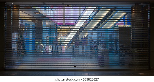 Closed And Shuttered Entrance To Department Store During Holiday, Hong Kong