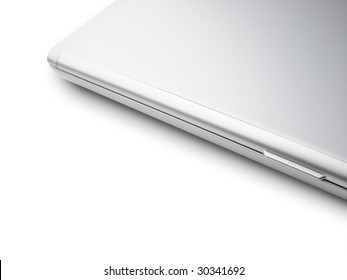 closed silver laptop isolated on pure white with large copy space