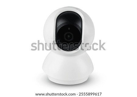 Closed up of Smart home wireless security camera isolated on white background, using for security monitoring or private cctv