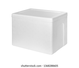 Closed Styrofoam storage box isolated on white background. Insulation box for delivery. ( Clipping path )
