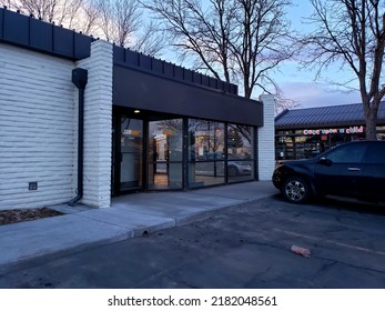 Closed Subway in a plaza in the evening - Exterior of one side of building (Longmont, Colorado, USA) - 03\06\2021