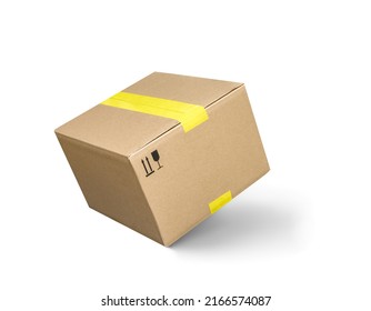 Closed taped Cardboard parcel box isolated on white background - Shutterstock ID 2166574087