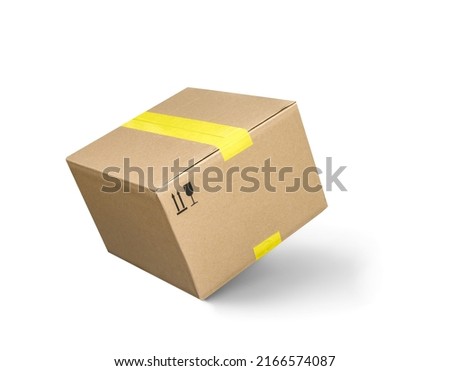 Closed taped Cardboard parcel box isolated on white background