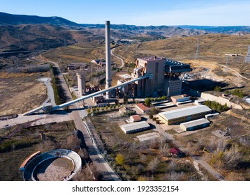 Closed Thermal Power Plant In The Village Of Escucha. Spain