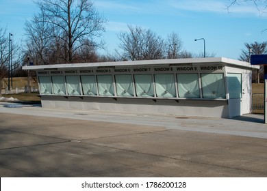 Closed Ticket Booth In The Winter.