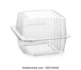 Closed Transparent Plastic Food Packaging Box Isolated On White