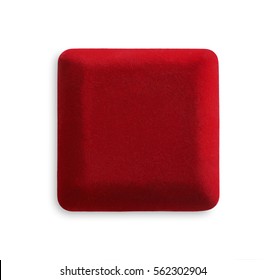 Closed Velvet Jewelry Red Box Isolated On White Background, Top View