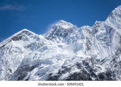 closed up view of Everest peak from Gorak Shep. During the way to Everest base camp. Sagarmatha national park. Nepal.