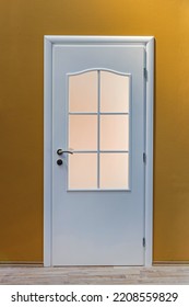 Closed White Door With Frosted Glass In House Interior