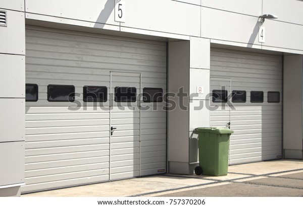 Closed White Metal Gates Garage Warehouse Stock Photo Edit Now