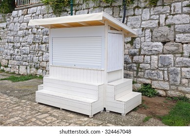 Closed White Small Vending Kiosk Booth