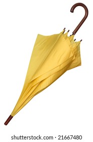 Closed Yellow Umbrella Isolated On White Background. Clipping Path.