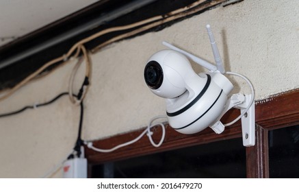 Closed-circuit Camera On Isolated White Background And Copy Space Clipping Paths. Take Care Of Home Security ,watch And Monitor Things That Will Cause Harm To Life And Property.