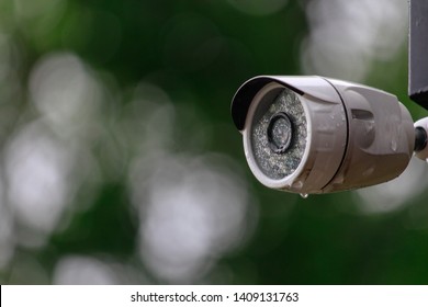 Closed-circuit Camera In Raining, Closed-circuit Camera On Electric Pole