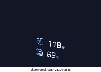 Close-in Shot Of Electric Car Battery Range Gauge In Blue