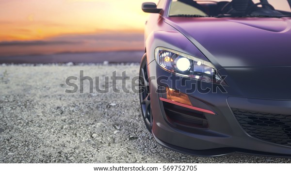 Close-luxury cars\
as the sun sets behind the\
scenes.