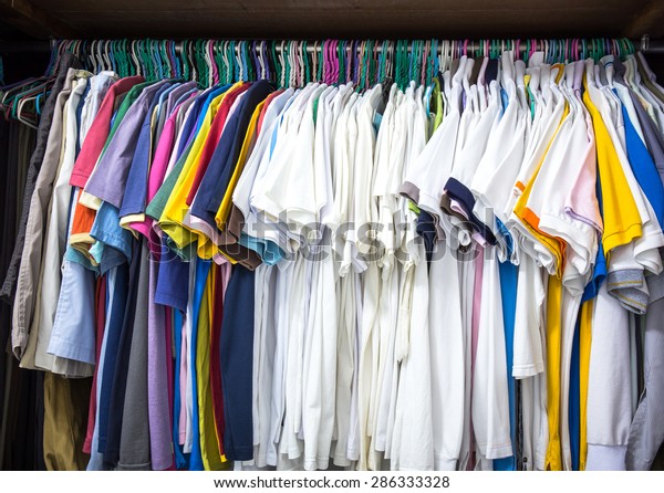 Closet Full Clothes Hanging On Hangers Stock Photo Edit Now