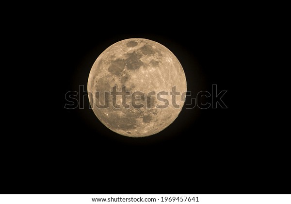 Closet up of the super moon with dark background on\
26th April 2021.