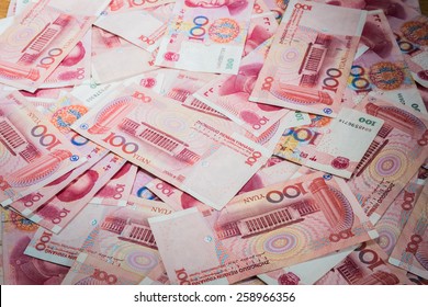 Closeup 100 Yuan, Chinese Money Is Background