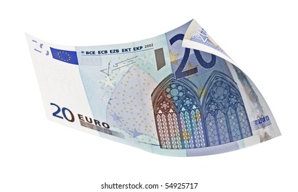 Close-up Of 20 Euro Bill,isolated On White With Clipping Path.