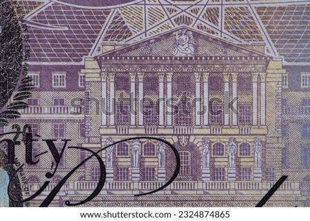 Closeup of 20 Pound sterling banknote for design purpose