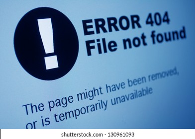 Closeup Of 404 Error Sign In Internet Browser On LCD Screen