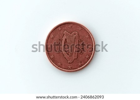 Close-up of 50 Euro Cent coin of Ireland against white background. Photo taken December 31st, 2023, Zurich, Switzerland.