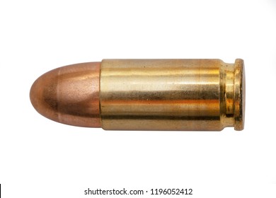 close-up 9mm bullet on white background