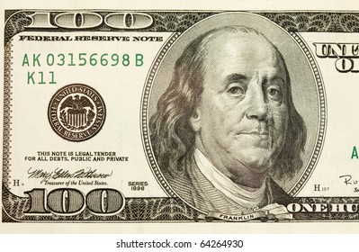 Closeup Abstract Of $100 Bill In US Currency