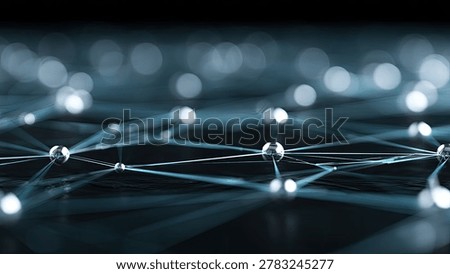 A close-up, abstract view of a digital network with luminous spheres connected by thin lines, symbolizing data flow and interconnectedness.