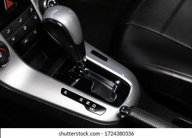  close-up of the accelerator handle and buttons. automatic transmission gear of car , car interior