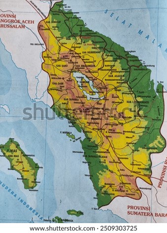 Closeup of aceh map and major cities around it on physical map