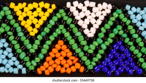 Closeup Of African Bead Work In Triangular Geometric Pattern