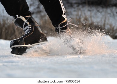 Closeup aggressive ice skating