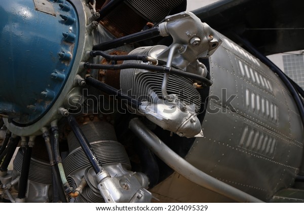 Closeup Airplane Cylinder Engine Vintage Airplane Stock Photo ...