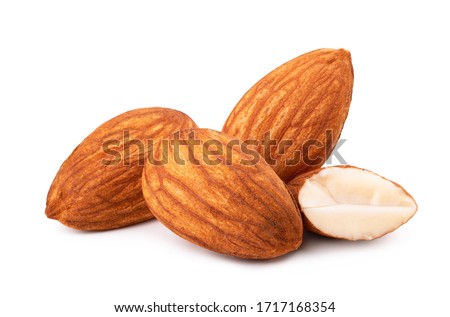 Closeup of almonds, isolated on white background