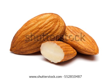 Closeup of almonds, isolated on the white background, clipping path included.