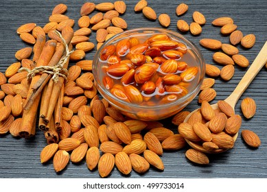 Closeup Of Almonds Soaked In Water