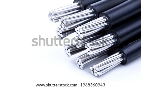 Close-up, Aluminum electrical power cable isolated on white