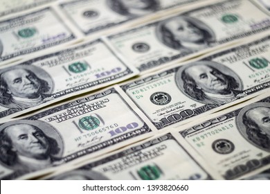 Closeup American dollars banknotes background. US dollars pattern. 100 dollars, Mr. Franklin