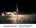 Close-up of an American flag draped across the iconic Pentagon